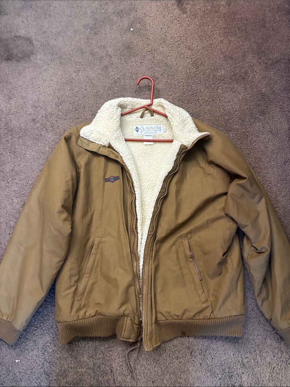 Columbia tan jacket with cream sherpa lining